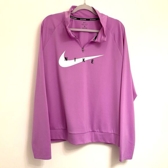 NIKE Women's (2X) Dri-Fit Swoosh Running Jacket, 1/4 Zip, Lightweight, Lavender - Picture 6 of 10